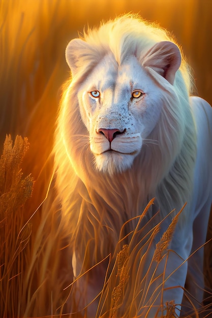weißer Löwe im Sonnenuntergang