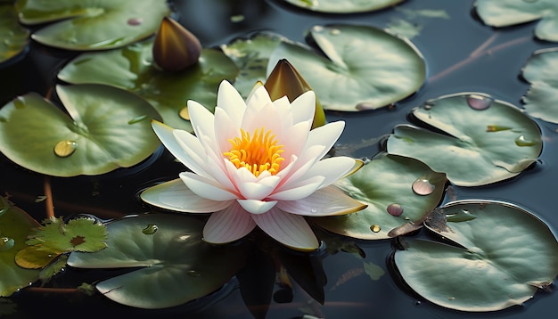 Weißer Lotus mit gelbem Pollen auf der Teichoberfläche