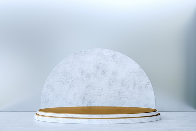 Weißer Marmorständer mit goldenen Details für die Produktpräsentation Elegante und moderne Szene 3D-Rendering