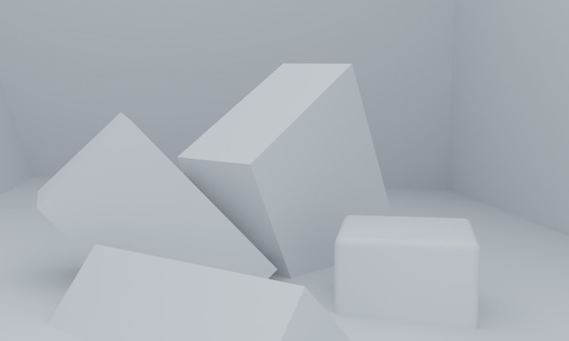 Weißer minimalistischer primitiver geometrischer abstrakter Hintergrund, stilvolles trendiges Illustrationspodest, Ständer, Schaufenster auf Pastellfarbe für Premiumprodukt. 3d rendern.