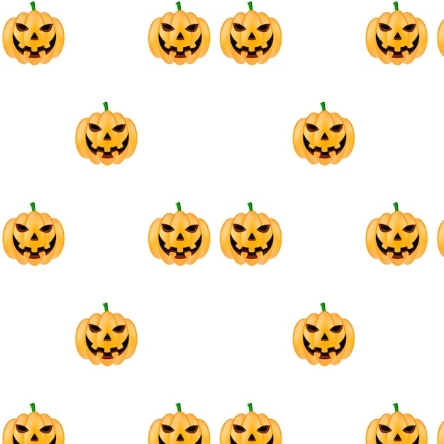 Weißer nahtloser Halloween-Hintergrund mit orange Kürbisgesichtsmuster-Vektorillustration