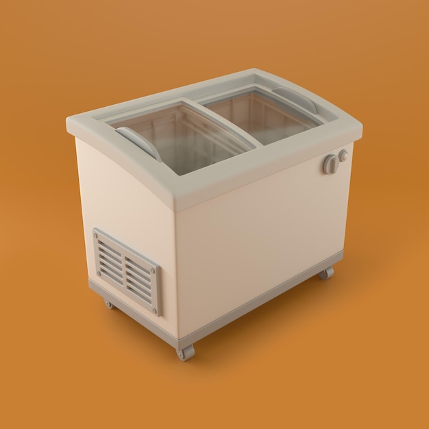 Weißer Popsicle-Gefrierschrank in orangefarbenem Hintergrund 3D-Rendering