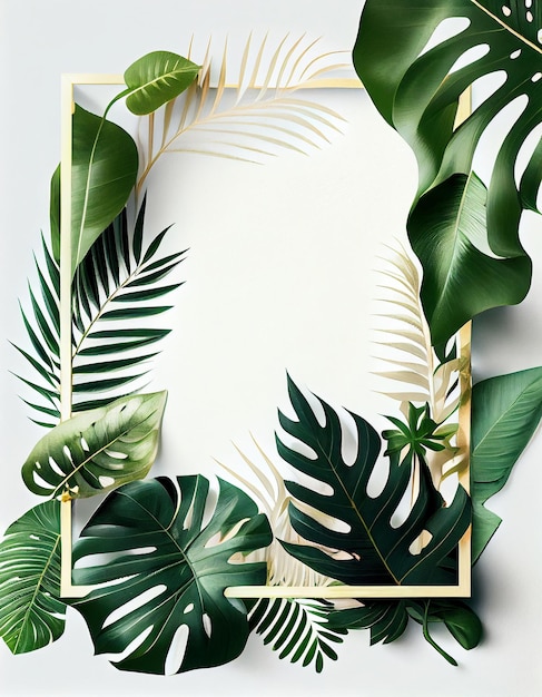 Weißer Rahmen mit tropischen Blättern, erstellt mit generativer KI