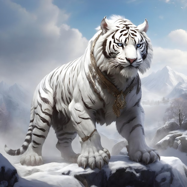 Weißer Schnee-Serbischer Tiger im Fantasy-Reich