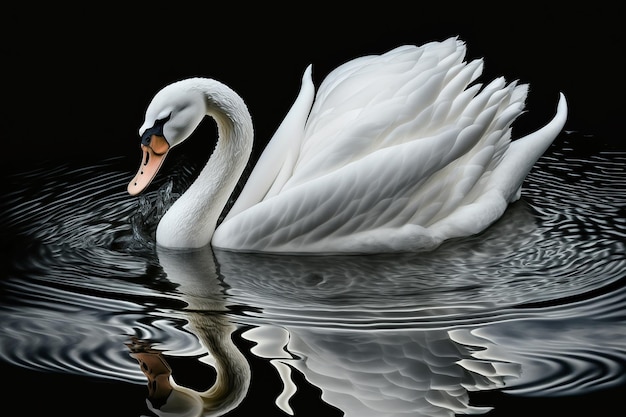 Weißer schöner Schwan, der im Wasserhintergrund AI-generiertes Bild schwimmt