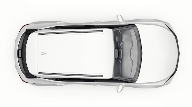 weißer SUV eingängiges ausdrucksstarkes Design auf weißem Hintergrund Hell leuchtende Scheinwerfer 3D-Darstellung