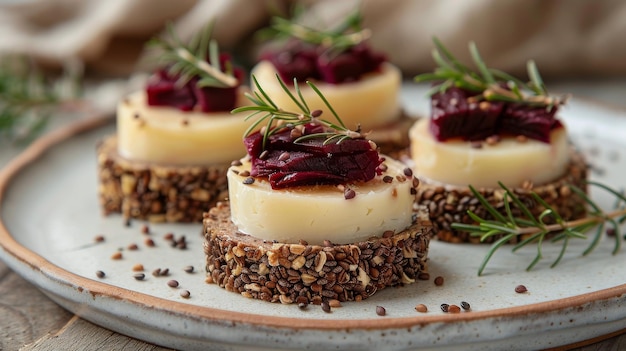 Weißer Teller mit Cranberry Brusbee auf dem Tisch