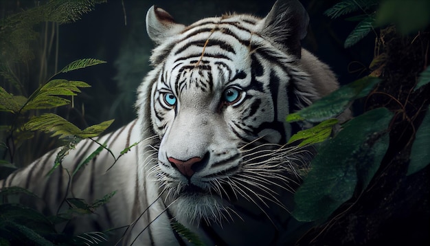 Weißer Tiger mit blauen Augen im Dschungel