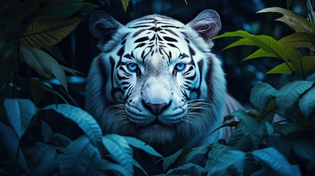 Weißer Tiger mit schönen blauen Augen im Wald