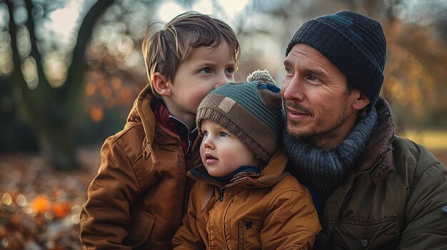 Foto weißer vater und zwei jungen im park