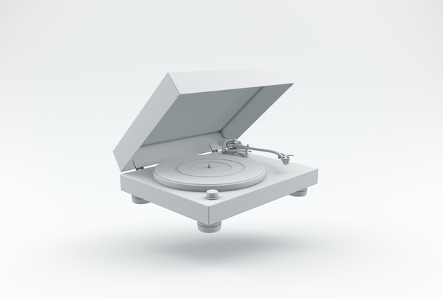 Weißer Vinyl-Plattenspieler auf einem Studio-Hintergrund Minimalkonzept Monochrom 3D-Rendering