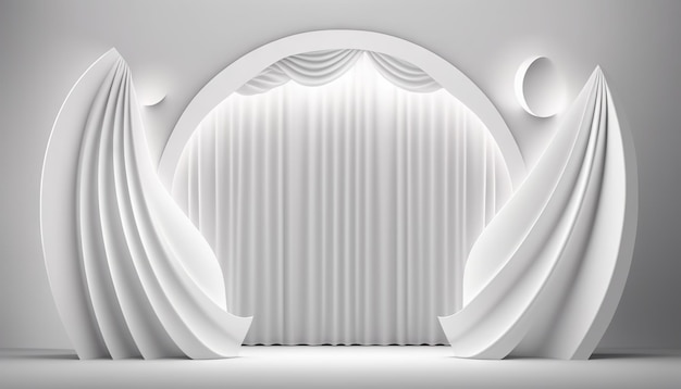 Weißer weicher Pastellvorhang Bühnenpreis Hintergrund Trophäe auf weißem Teppich Pastellhintergrund Generative ai