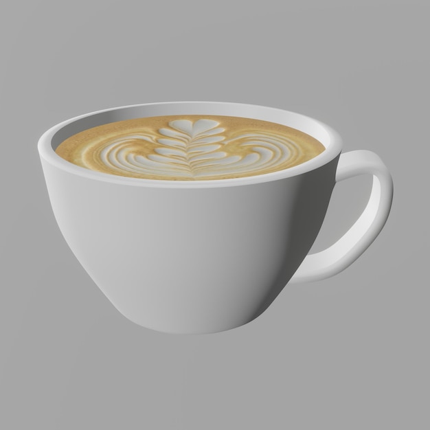 Weißes 3D-Modell von Kaffeekuppen mit grauem Hintergrund