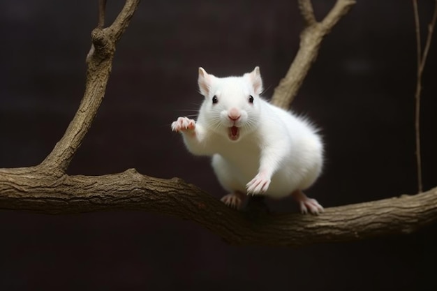 Weißes Eichhörnchen springt spielerisch zwischen Zweigen, die mit generativer KI erstellt wurden