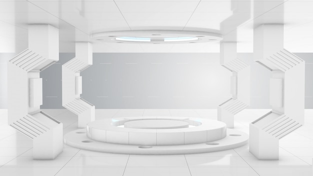 Weißes futuristisches 3D-Konstruktionstunnellabor