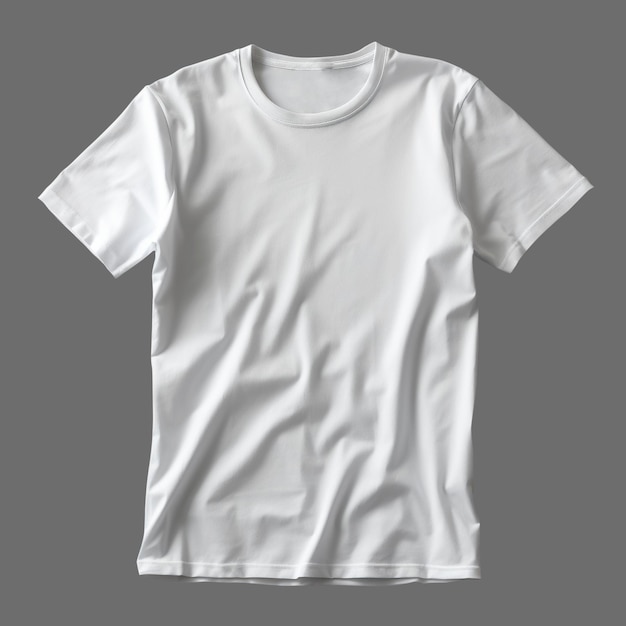 Foto weißes herren-t-shirt isoliert auf grauem hintergrund, minimalistischer stil, fotorealistische ki generiert