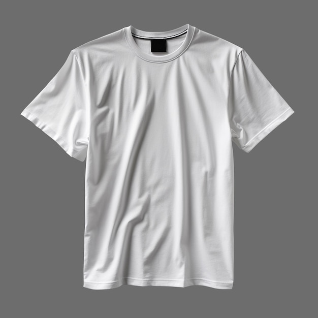 Weißes Herren-T-Shirt isoliert auf grauem Hintergrund, minimalistischer Stil, fotorealistische KI generiert