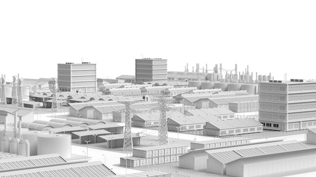 Weißes Industriemodell oder smarter Gewerbepark mit Infrastrukturentwicklung