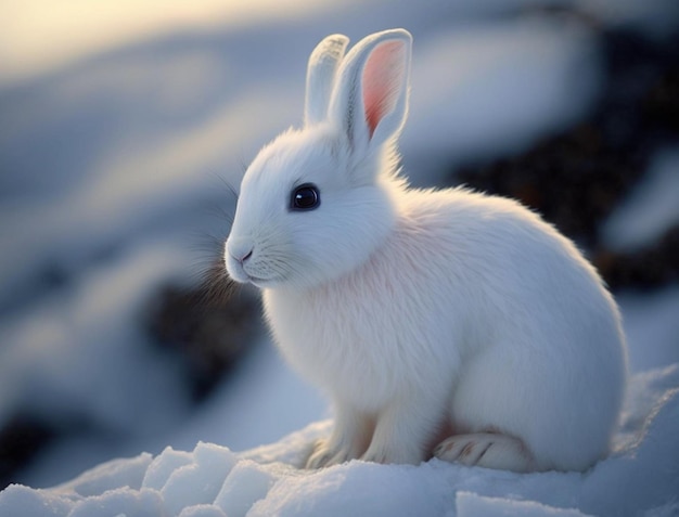 weißes Kaninchen im Schnee