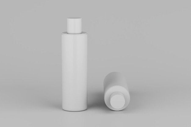 Weißes Kunststoff-Shampoo-Duschgel-Hauttonikum Mehrere schwimmende kosmetische Flaschenmodelle 3D-Rendering