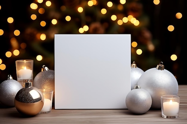 Foto weißes leeres mockup mit weihnachtsdekorationen horizontales foto