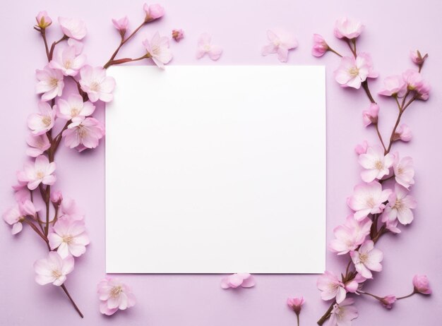 Weißes, leeres Papier, Quadrat und rosa Blumen