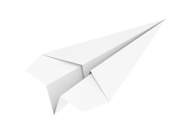 Weißes Origami-Papierflugzeug auf weißem Hintergrund. 3D-Rendering