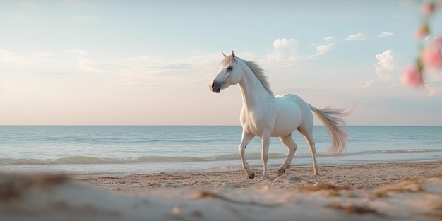 Weißes Pferd am Strand