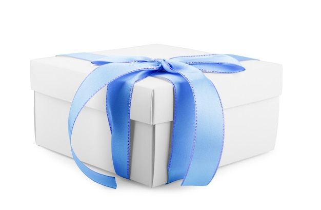 Weißes Quadrat Geschenkbox mit Schleife und Schleife auf Hintergrund isoliert