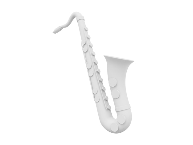 Weißes Saxophon-Musikinstrument von der Seite 3D-Rendering-Symbol auf weißem Hintergrund