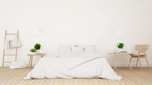 Weißes Schlafzimmer oder Gästezimmer des Minimaldesigns des Hotels