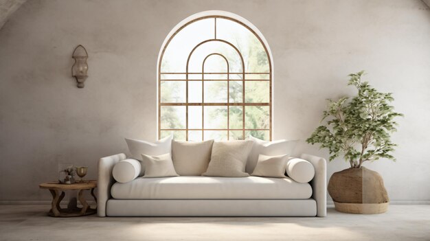 Weißes Sofa im Boho-Stil