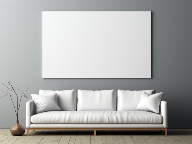 Weißes Sofa im modernen Wohnzimmer mit leerem Poster an der Wand Generative KI