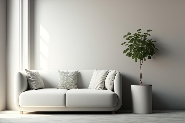 Weißes Sofa mit Licht und Wand im Hintergrund im leeren Raum