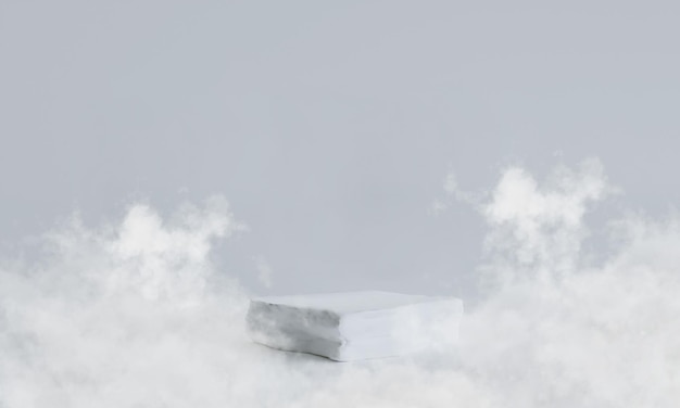 Weißes Steinpodium auf Wolke für Produktpräsentation Natürliche Schönheit Sockel Entspannung und Gesundheit 3D-Darstellung