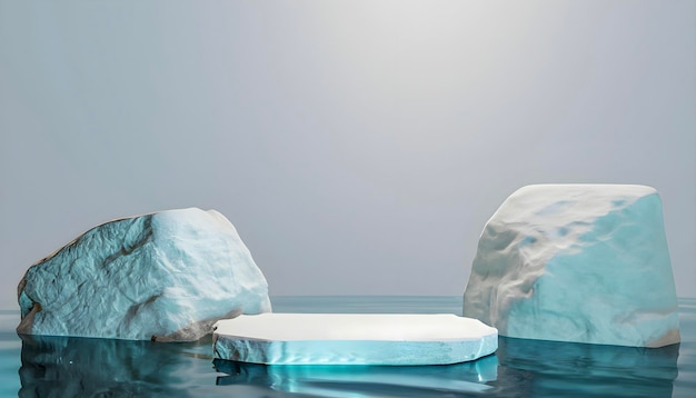 Weißes Steinpodium im Wasser gerendert 3D