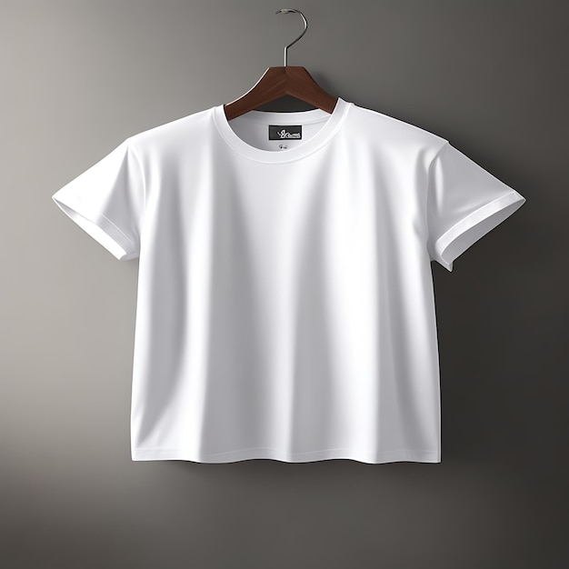 Weißes T-Shirt-Design-Modell und graues Hintergrund-weißes T-Shirt-Modell auf Kleiderbügel