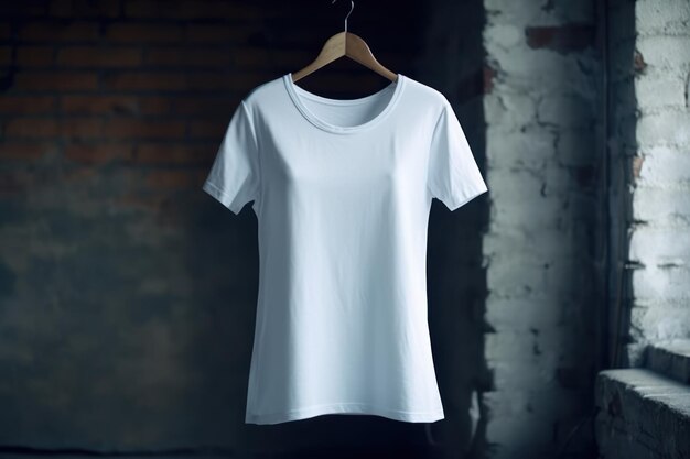 Weißes T-Shirt hängt an einem Kleiderbügel