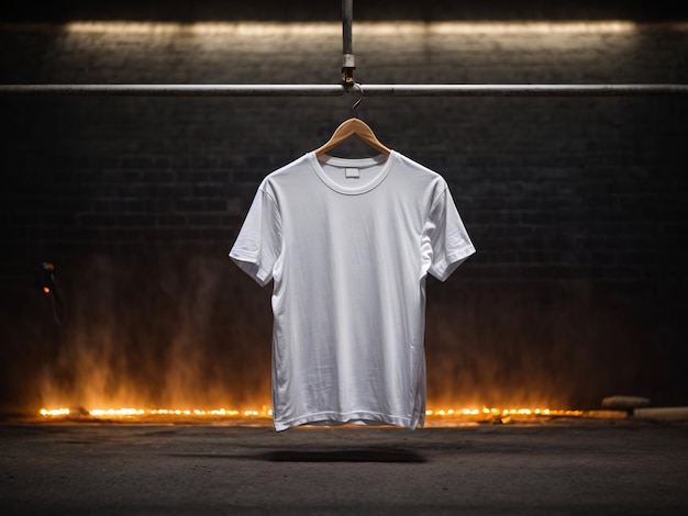 Weißes T-Shirt-Hemd-Mockup-Konzept mit Kopierraum für schlichte Kleidung auf dunklem Wandhintergrund