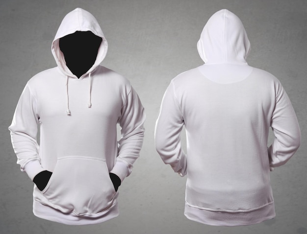 Weißes T-Shirt mit Kapuzen, Vorder- und Rückwandansicht.