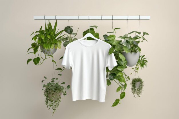 Weißes T-Shirt-Mockup mit grünen Blättern