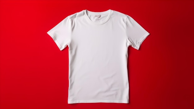 Weißes T-Shirt-Modell auf rotem Hintergrund mit Copyspace