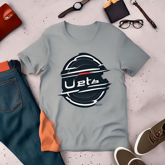 weißes T-Shirt und Brille auf einer grauen Oberfläche T-shirt-Mockup mit weißem und schwarzem Hintergrund