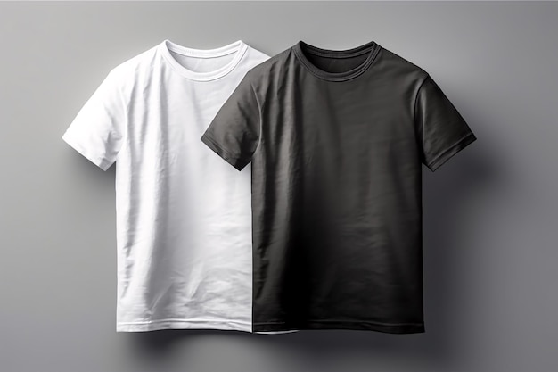 Weißes und schwarzes Herren-T-Shirt mit Kurzarm-Vorlagenmodell, Vorderansicht, individuelle Designvorlage, generative KI