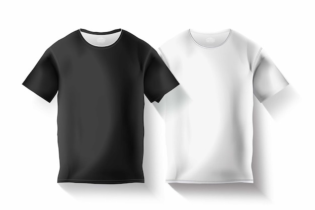 Weißes und schwarzes T-Shirt isoliert auf weißem Hintergrund