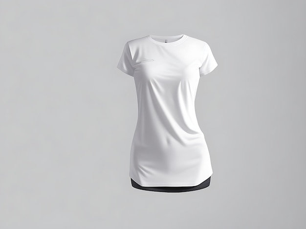 Weißes weibliches T-Shirt-Modell, Vorderansicht mit rotem Blumenakzent auf grauem Hintergrund