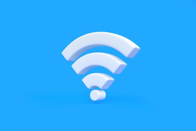 Weißes WLAN-Symbol auf blauem Hintergrund Designkonzept für WLAN-Symbole WLAN-Schild 3D-Rendering