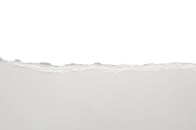 Weißes zerrissenes Papier mit zerrissenen Rändern, Streifen, die auf weißem Hintergrund isoliert sind