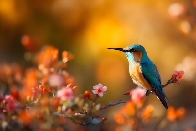 Weißkehlkolibri Colibri colubris thront auf einer Blume