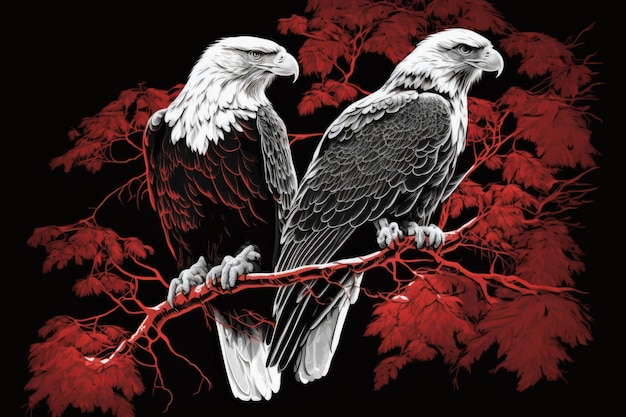 Weißkopfseeadler, die oft als amerikanische Adler bekannt sind, schweben und hocken in a